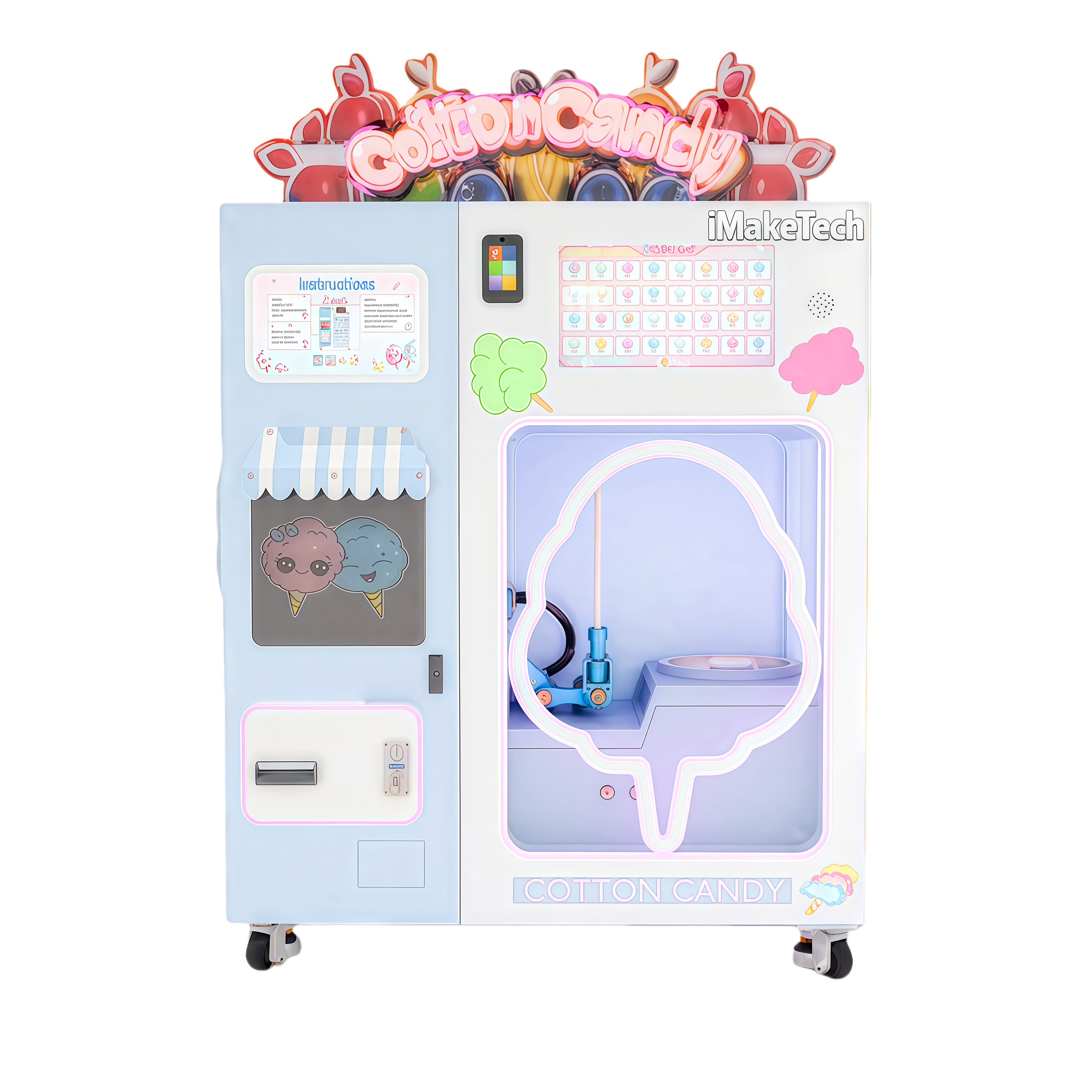 iMakeTech Custom Commercial Cotton Candy Machine, Automatic Vending Cotton Candy Machine.