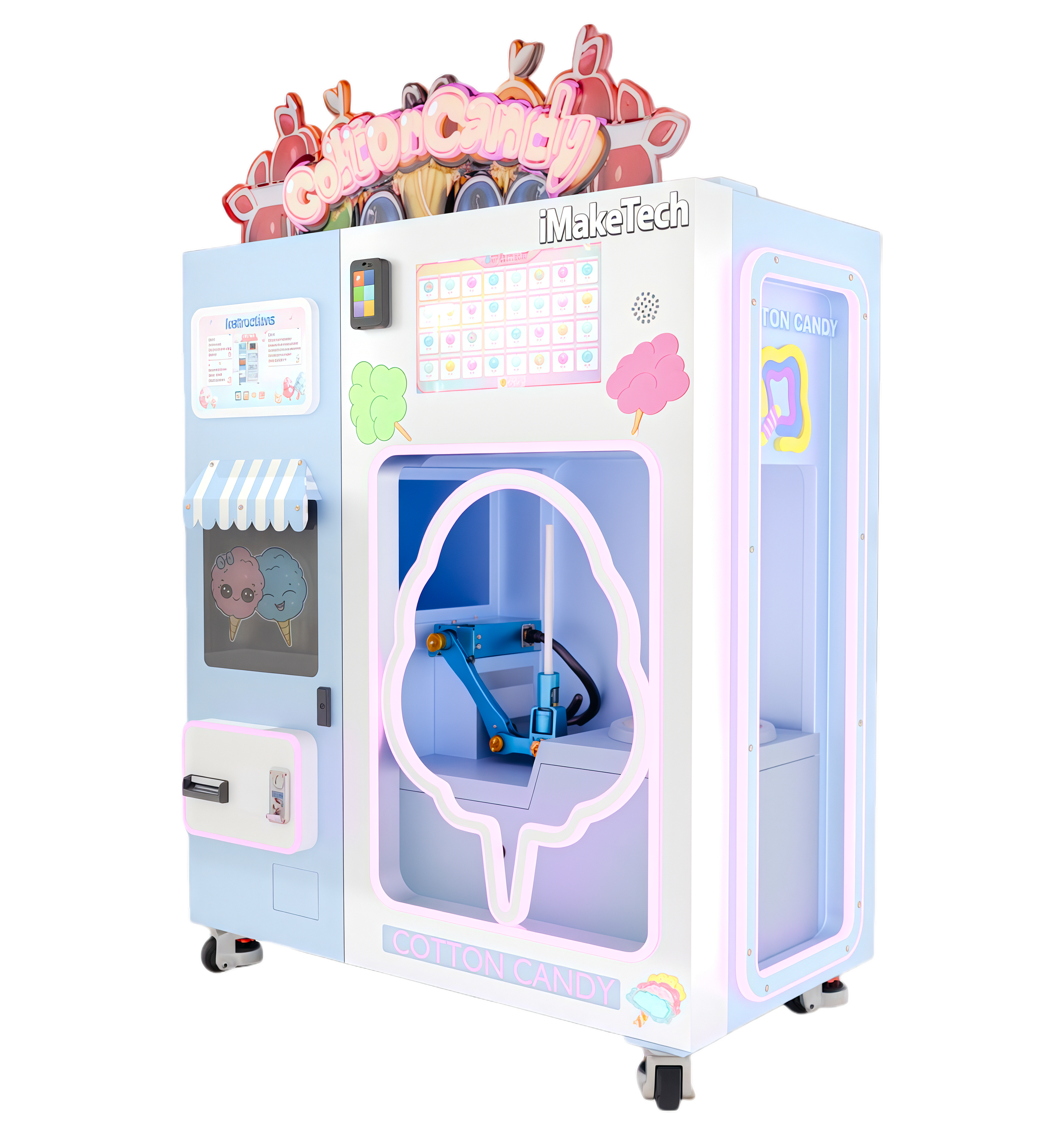 iMakeTech Custom Commercial Cotton Candy Machine, Automatic Vending Cotton Candy Machine.